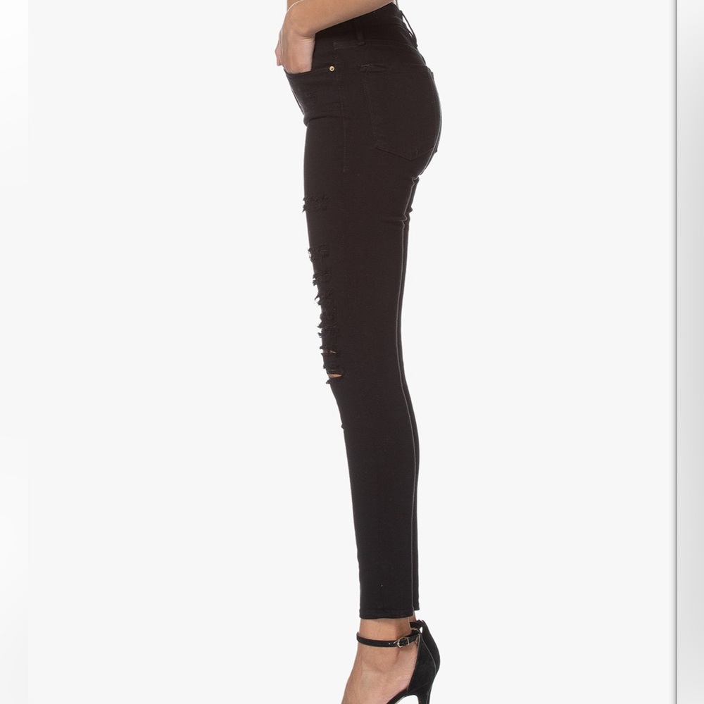 FRAME Denim Le Skinny de Jeanne Jeans in Jefferson Noir Women 25 Distressed Leg - Picture 2 of 12
